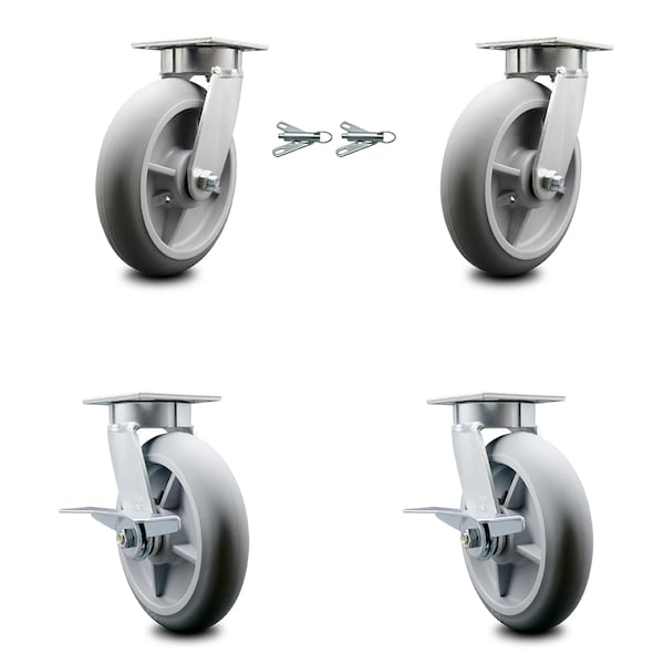 Service Caster 8 Inch Kingpinless Thermoplastic Rubber Wheel Caster Swivel Locks 2 Brakes, 2PK SCC-KP30S820-TPRRD-BSL-2-SLB-2 - main